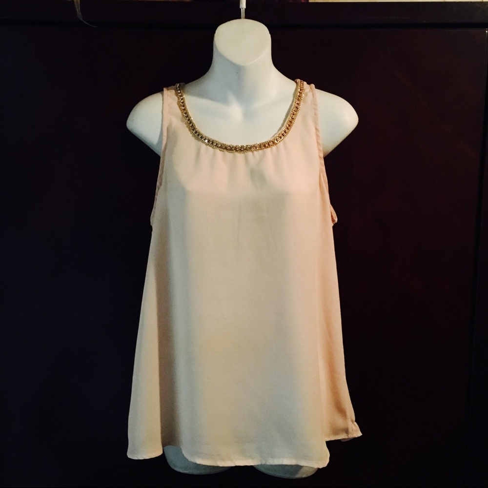 Apricot Chiffon sleeveless gold trim blouse